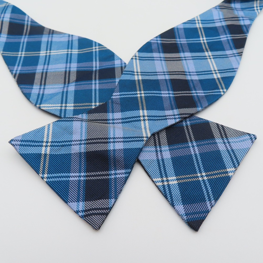 Jos A Bank Bow Tie Blue Black Plaid 2.5" Wide Self Tie Silk Executive
